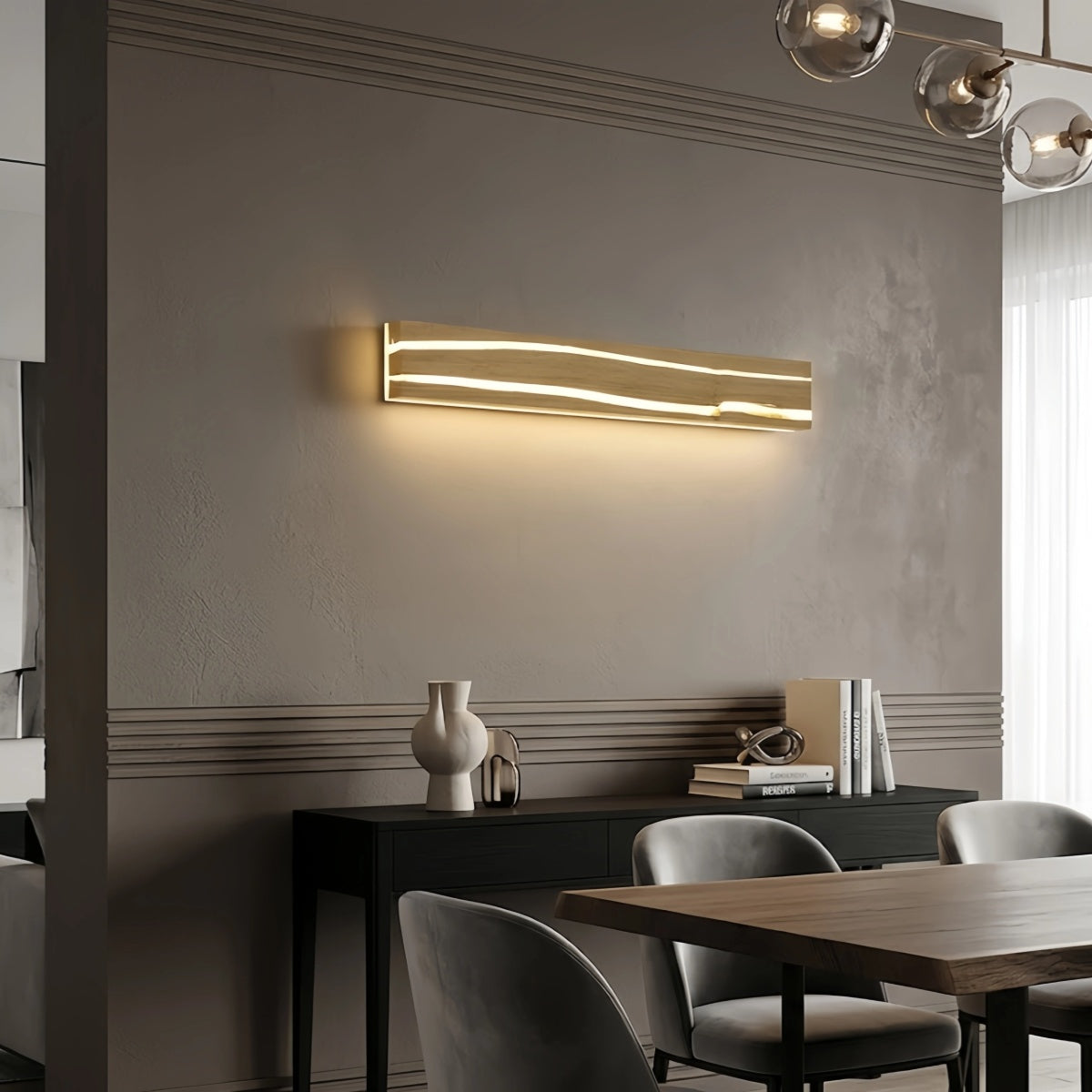 Arcato Modern LED Wall Lamp - Wood & Metal Linear Rectangle for Bedroom