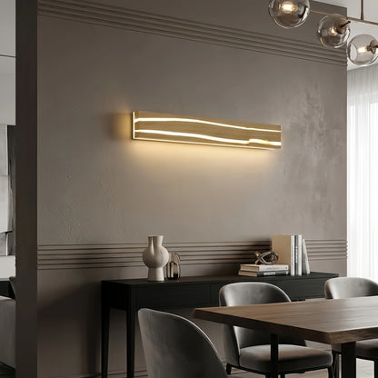 Arcato Modern LED Wall Lamp - Wood & Metal Linear Rectangle for Bedroom