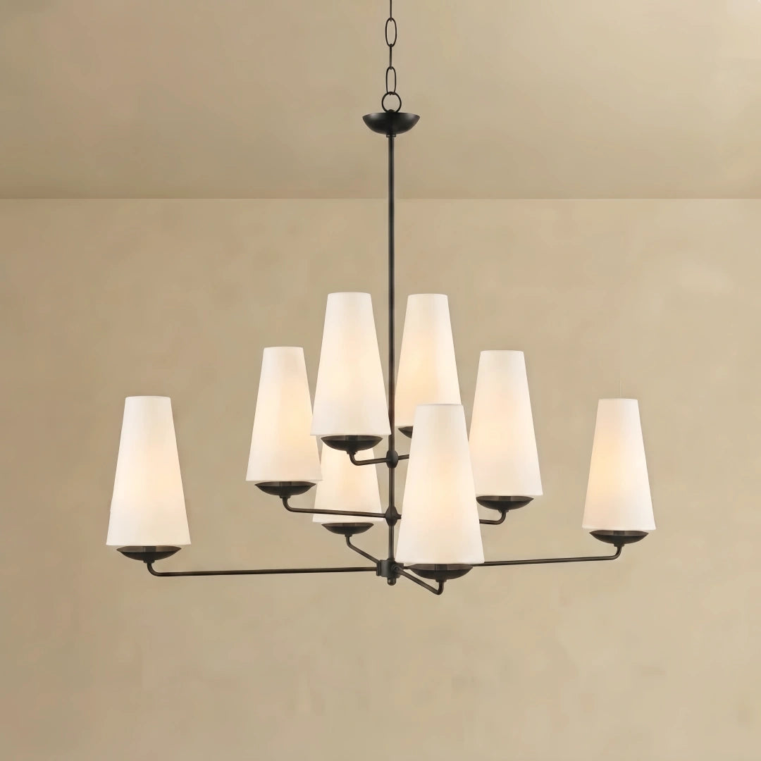 Modern Tiered Chandelier — Copper Frame & Linen Shades for Dining Room
