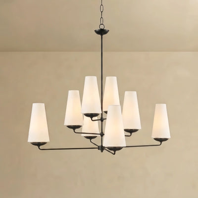 Modern Tiered Chandelier — Copper Frame & Linen Shades for Dining Room