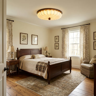 Irondale Retro Ceiling Light--Fabric & Wood for Bedroom
