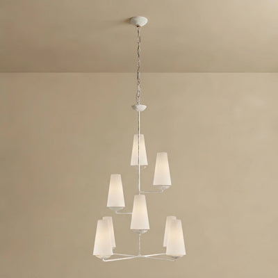Modern Tiered Chandelier — Copper Frame & Linen Shades for Dining Room