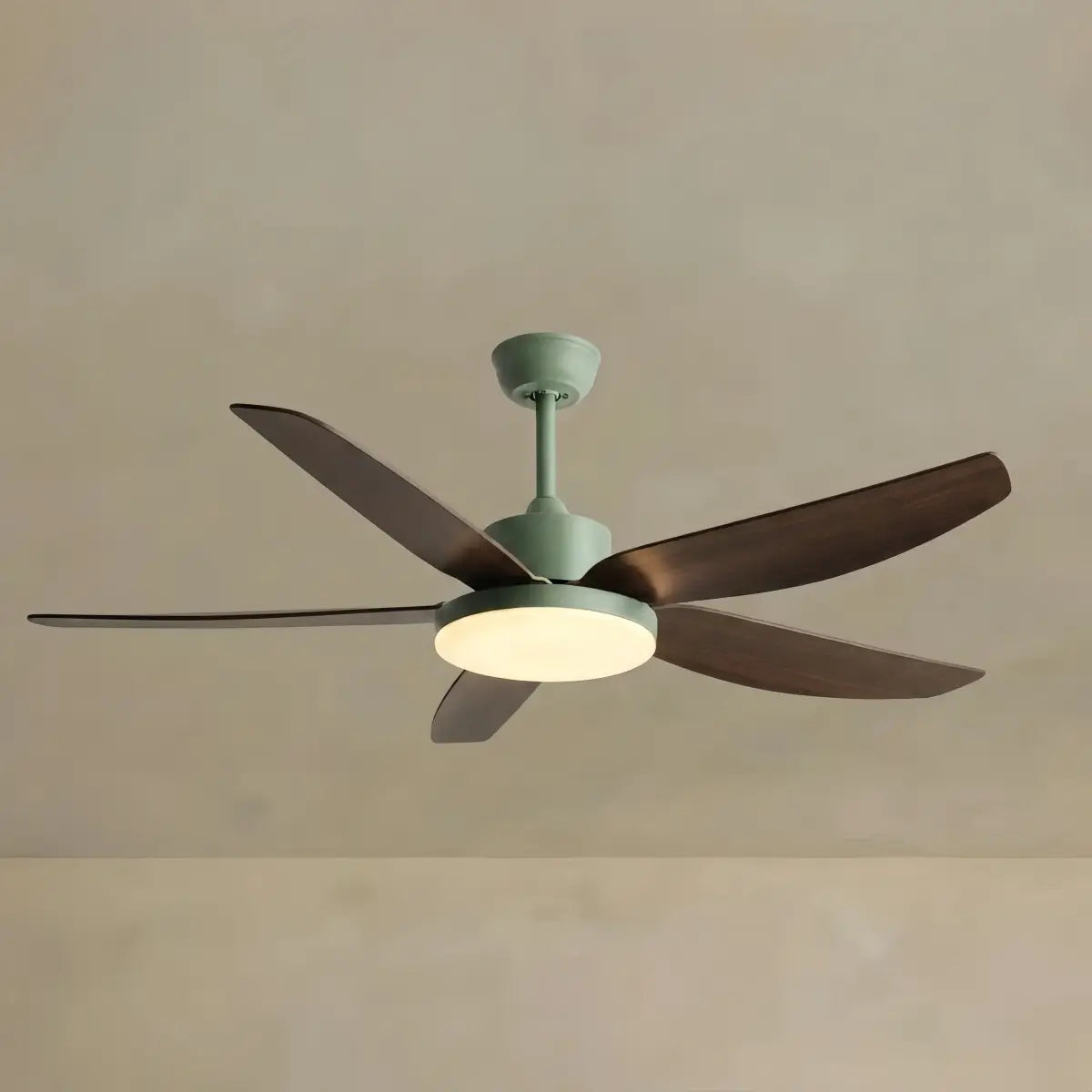 Sandora Modern Ceiling Fan Light -- Walnut Wood Green for Bedroom