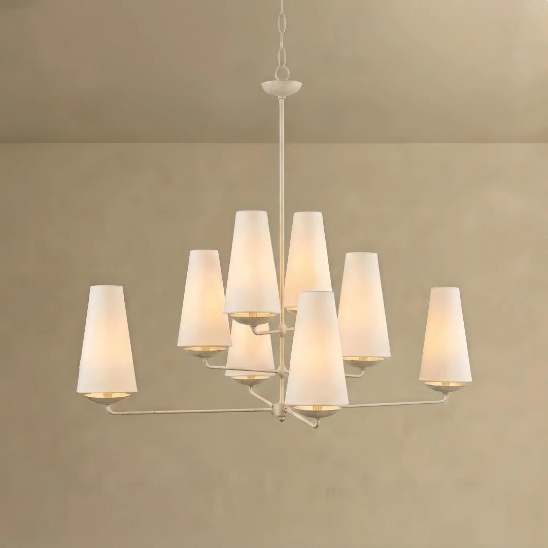 Modern Tiered Chandelier — Copper Frame & Linen Shades for Dining Room