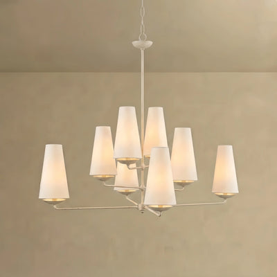 Modern Tiered Chandelier — Copper Frame & Linen Shades for Dining Room