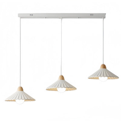 Crema Modern Wood & Ceramic Pendant Light — Brown Conical Shade for Dining Room