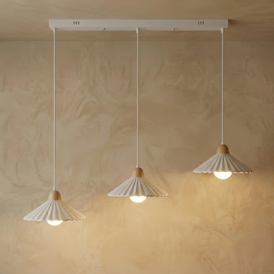Crema Modern Wood & Ceramic Pendant Light — Brown Conical Shade for Dining Room