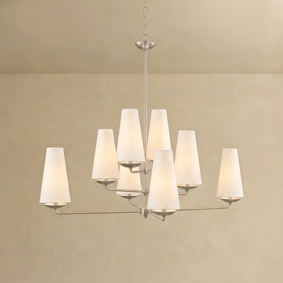 Modern Tiered Chandelier — Copper Frame & Linen Shades for Dining Room