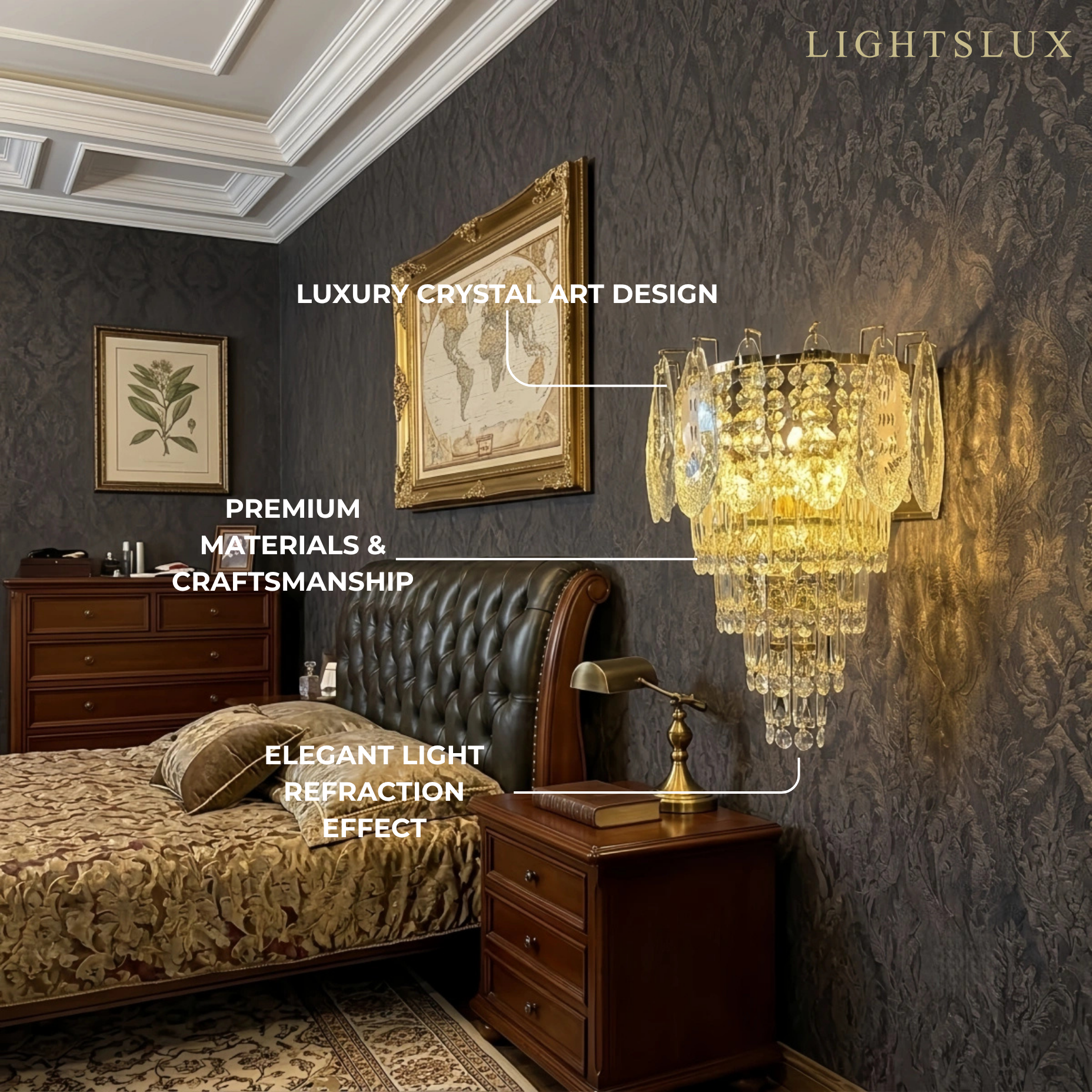 Velora Italian Luxury Wall Lamp--Crystal Shade Wall Lamp for Bedroom