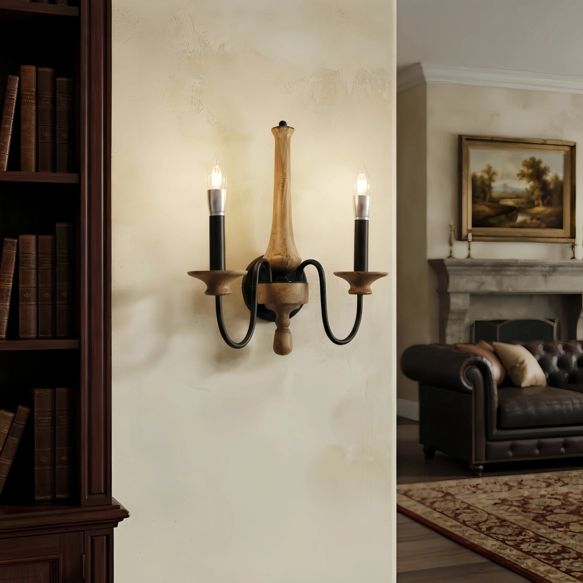 Zenno Rustic Wooden Chandelier with Adjustable LED Lighting for Living Room & Bedroom