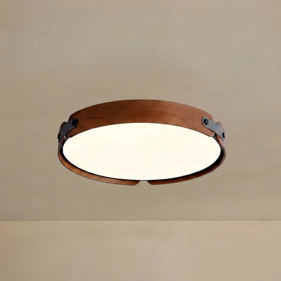 Wabi-Sabi Wood Ceiling Light – Modern LED Flush Mount Lamp in Walnut for Bedroom
