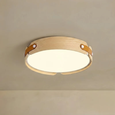Wabi-Sabi Wood Ceiling Light – Modern LED Flush Mount Lamp in Walnut for Bedroom
