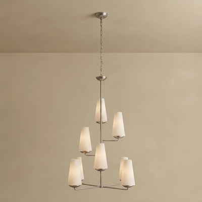 Modern Tiered Chandelier — Copper Frame & Linen Shades for Dining Room