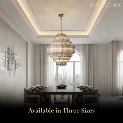 Excelis Luxury Chandelier --Tiered Clear Glass & Metal Frame for Living Room