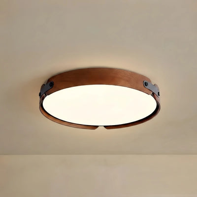 Wabi-Sabi Wood Ceiling Light – Modern LED Flush Mount Lamp in Walnut for Bedroom