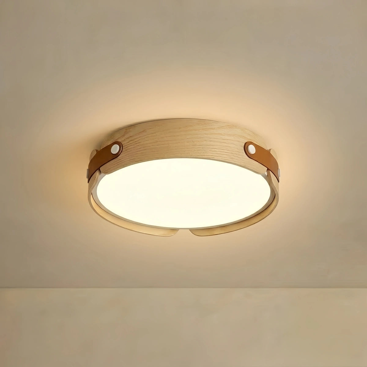 Wabi-Sabi Wood Ceiling Light – Modern LED Flush Mount Lamp in Walnut for Bedroom