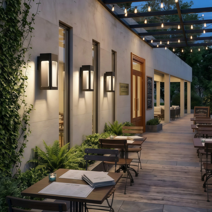Irondale Modern Outdoor Wall Sconce – Metal Lantern with Sensor for Exterior Wall