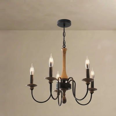 Zenno Rustic Wooden Chandelier with Adjustable LED Lighting for Living Room & Bedroom
