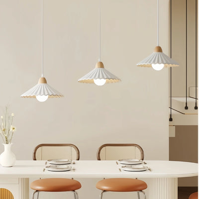 Crema Modern Wood & Ceramic Pendant Light — Brown Conical Shade for Dining Room