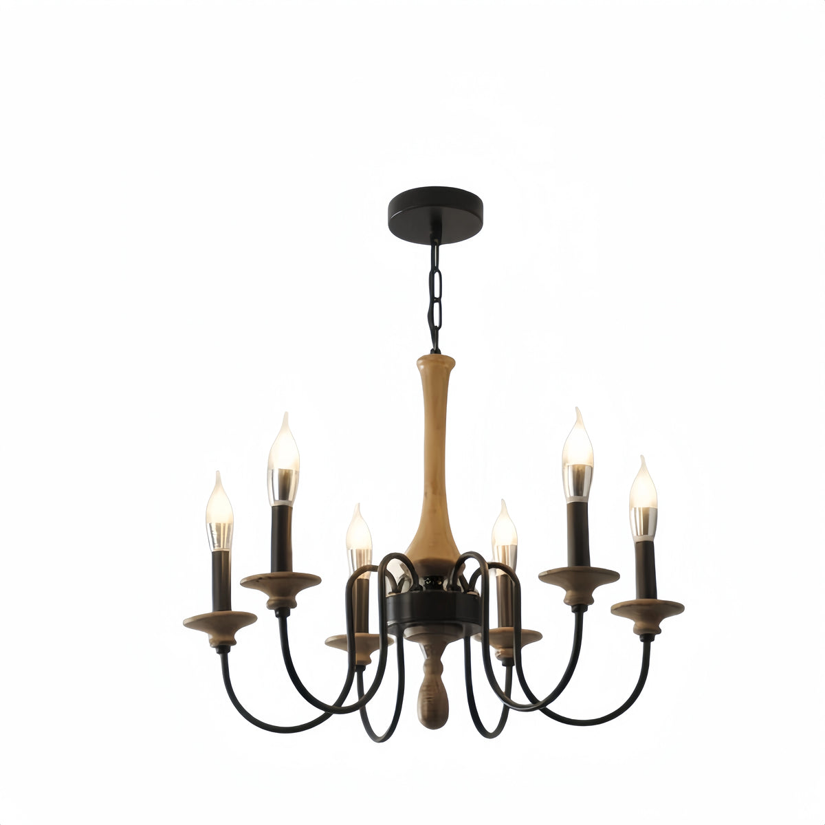 Zenno Rustic Wooden Chandelier with Adjustable LED Lighting for Living Room & Bedroom