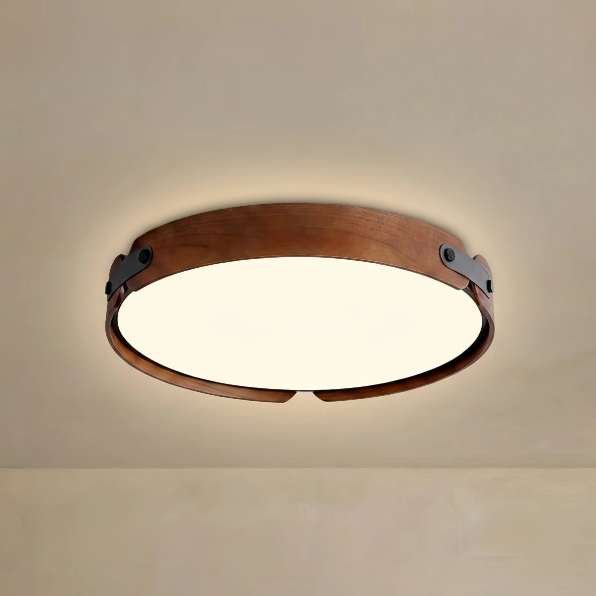 Wabi-Sabi Wood Ceiling Light – Modern LED Flush Mount Lamp in Walnut for Bedroom