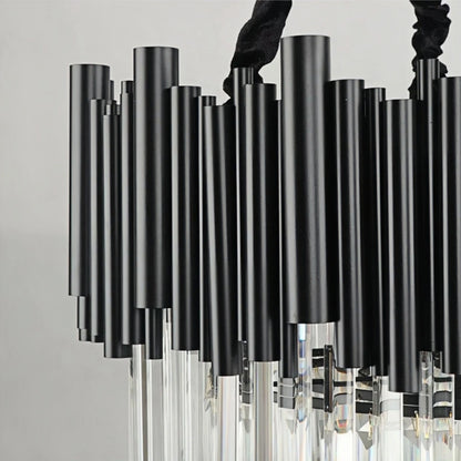 Excelis Modern Crystal Chandelier – Black Frame Sparkling Focal Point for Dining/Living Room
