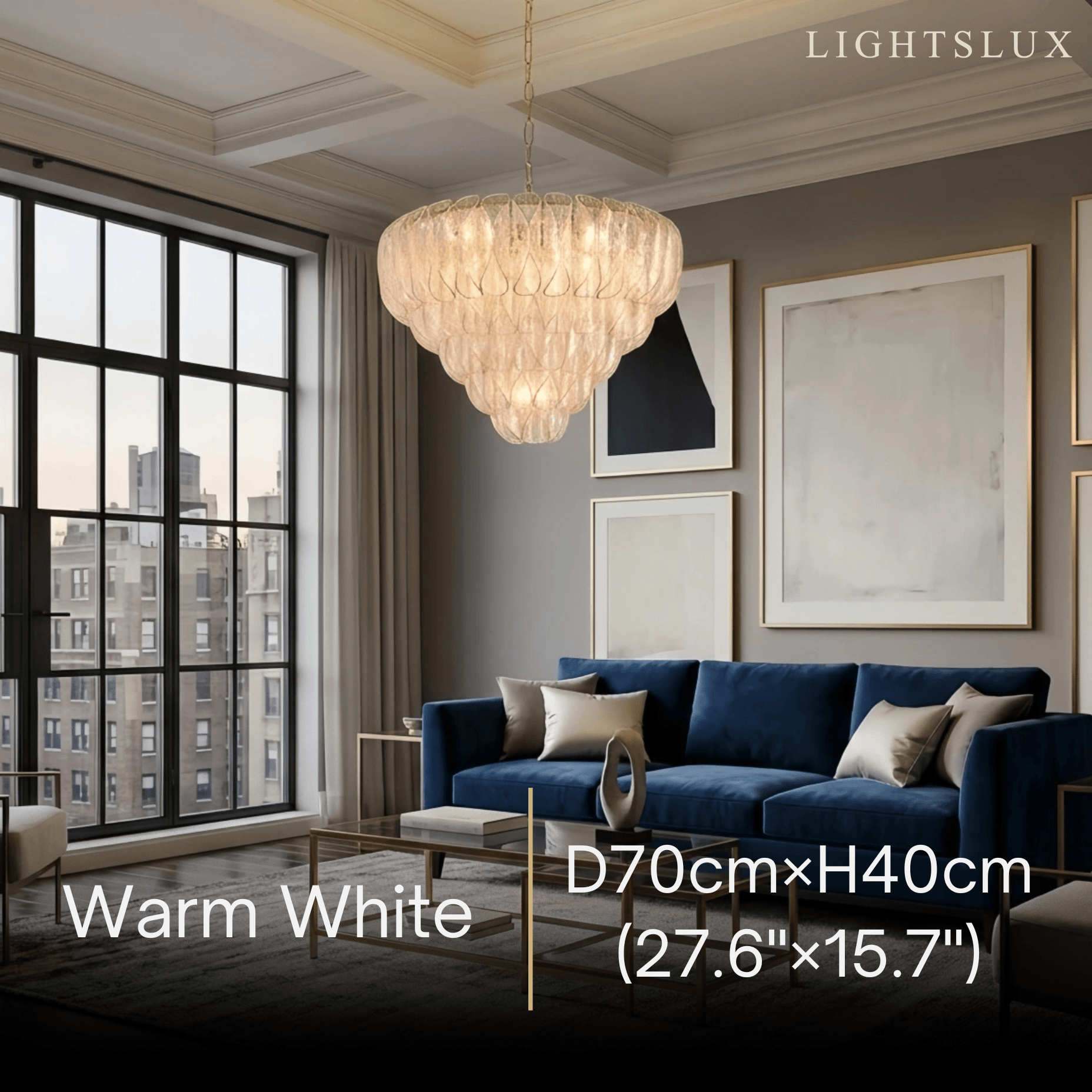 Excelis Luxury Chandelier --Textured Glass & Metal for Living Room