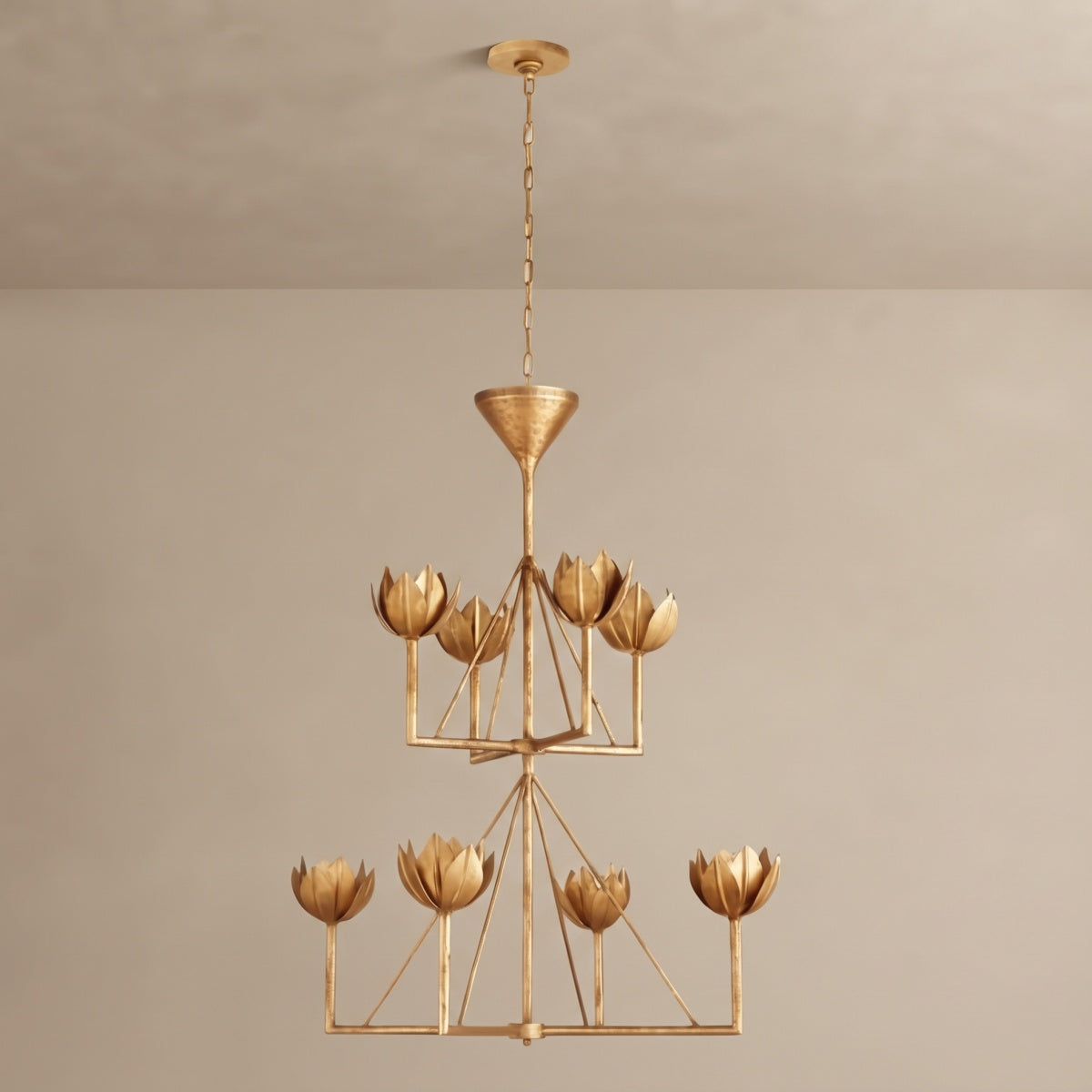 Modern Lotus Chandelier — Curved Petal Shades & Brass Frame for Dining Room