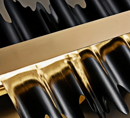 Excelis Modern Linear Pendant Light – Polished Gold Border on Jet Black Iron for Kitchen