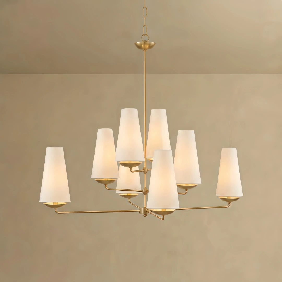 Modern Tiered Chandelier — Copper Frame & Linen Shades