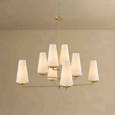 Modern Tiered Chandelier — Copper Frame & Linen Shades