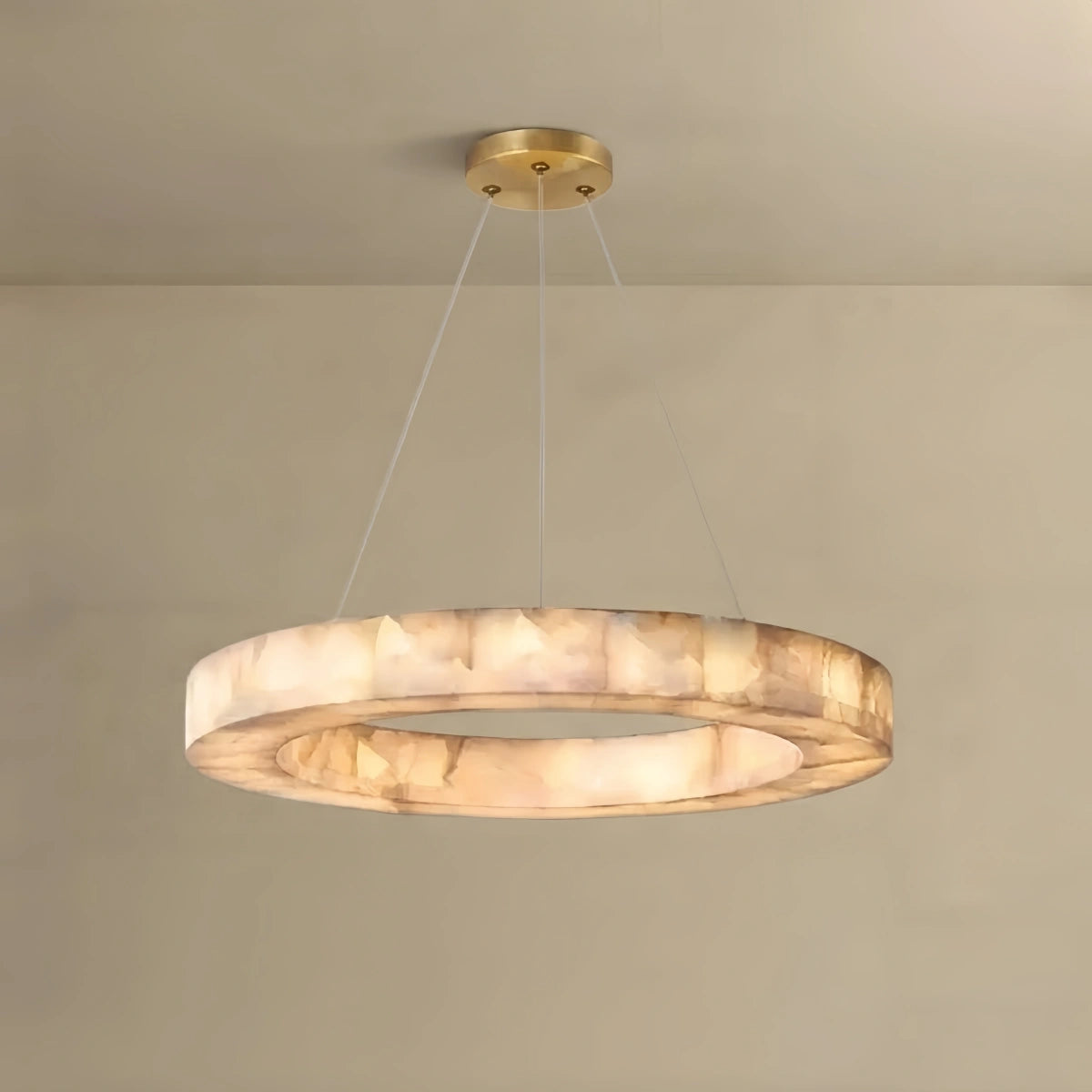 Alba Modern Alabaster Ring Chandelier -- Gold Accents for Living Room