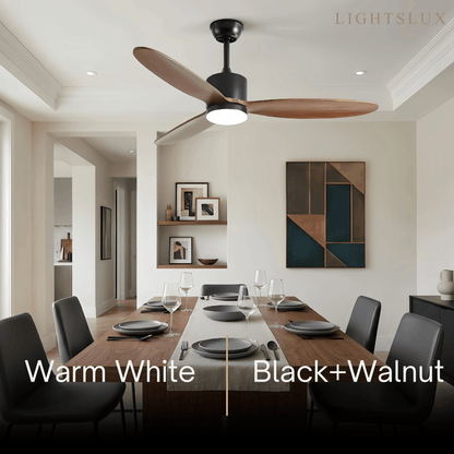 Vivara  Minimalist Ceiling Fan Light -- Metal & Wood Walnut or Oak for Living Room