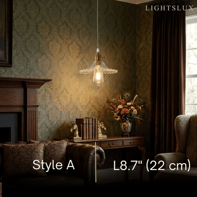 Pendant Light – Clear Blown Glass with Brass Finish for Bedroom