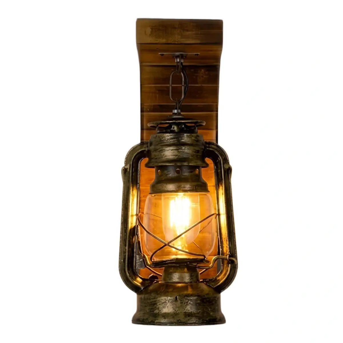 Irondale Vintage Wood/Metal Wall Sconce - Burlywood Lantern for Bedroom