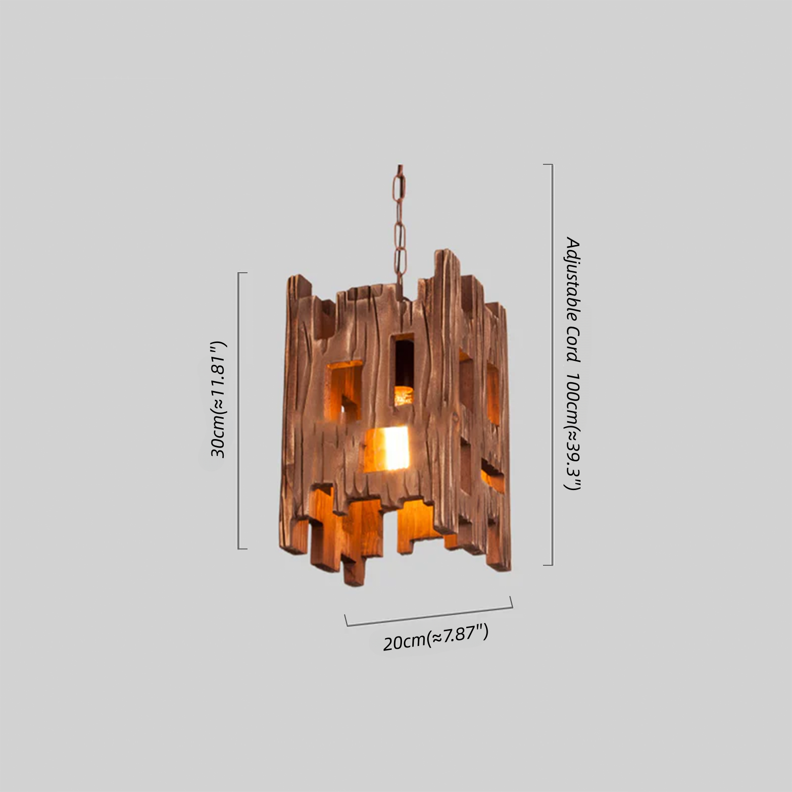 Zenno Rustic Wood Pendant Light - Rectangular Wood for Dining Room, Bedroom
