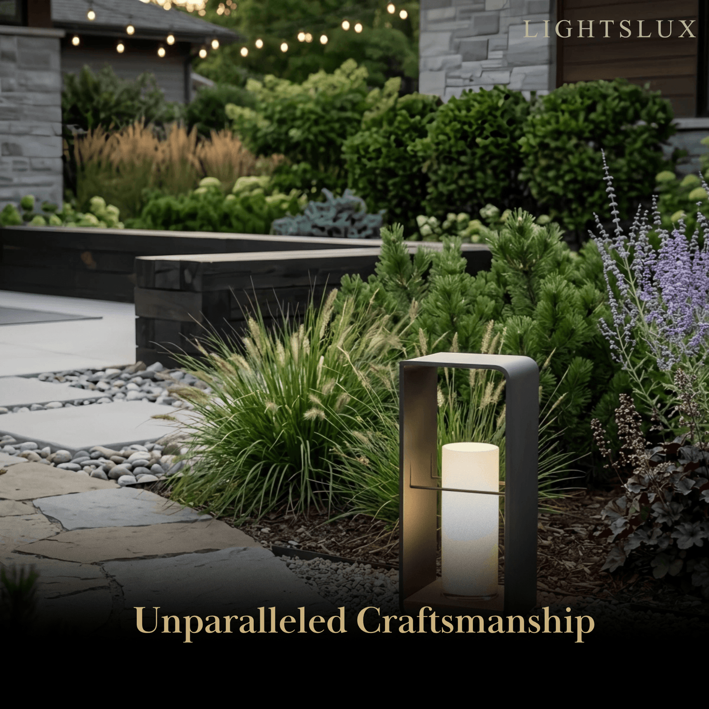Solar-Powered Outdoor Path Light -- Black Metal