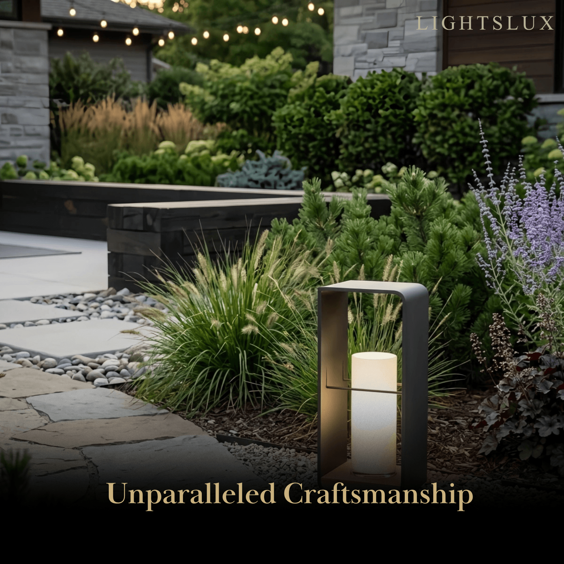 Solar-Powered Outdoor Path Light -- Black Metal