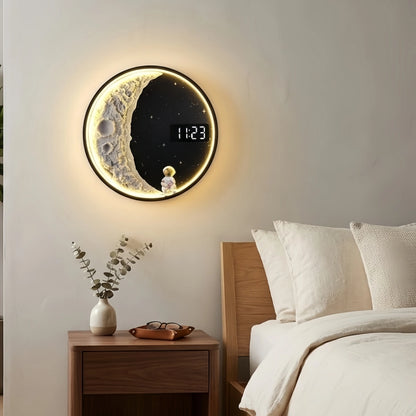Vivara Art Deco Astronaut Wall Lamp - Modern Moon Metal Clock Light for Bedroom