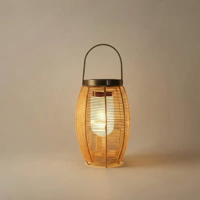 ALS640Bamburo Farmhouse Floor Lamp -Metal/Rattan Lantern in Natural Wood Color Garden