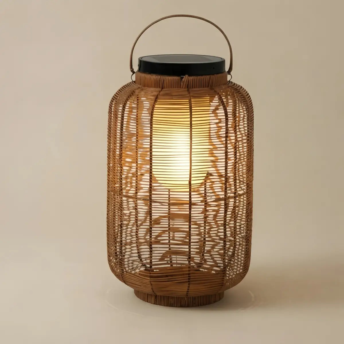 ALS640Bamburo Farmhouse Floor Lamp -Metal/Rattan Lantern in Natural Wood Color Garden