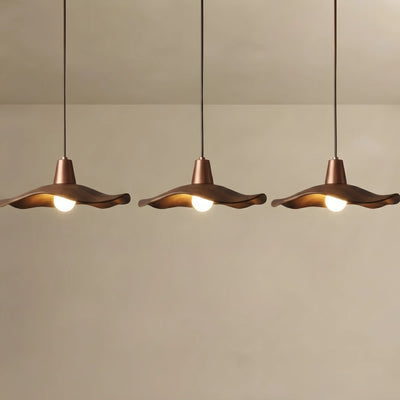 Zenno Retro Wave Pendant Light – Mahogany Resin & Metal Design for Dining Room