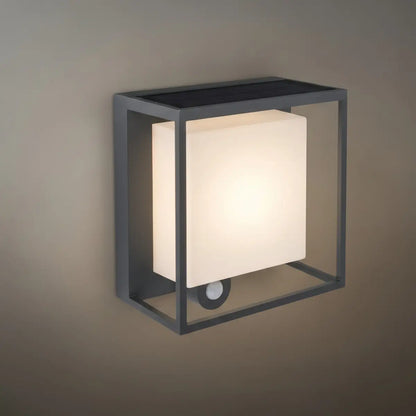 Arcato Modern Rectangular Outdoor Wall Lamp – Black Acrylic Solar Light with Sensor