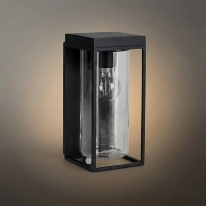 Irondale Modern Rectangular Solar Wall Lamp with Sensor – Black Metal/Glass Outdoor