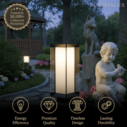 Arcato Modern Outdoor Floor Lamp - Black Cuboid Metal & Glass with RGB Lighting
