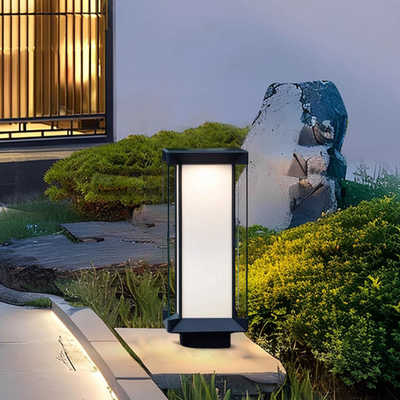 Arcato Modern Outdoor Floor Lamp - Black Cuboid Metal & Glass with RGB Lighting