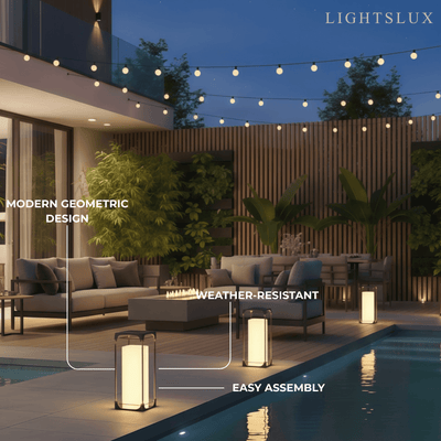 Arcato Modern Square Outdoor Floor Lamp — Black Metal/Acrylic Lantern for Patio