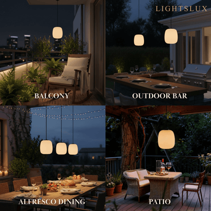 Crema Retro White Outdoor Pendant Light Metal/Acrylic Lantern Design