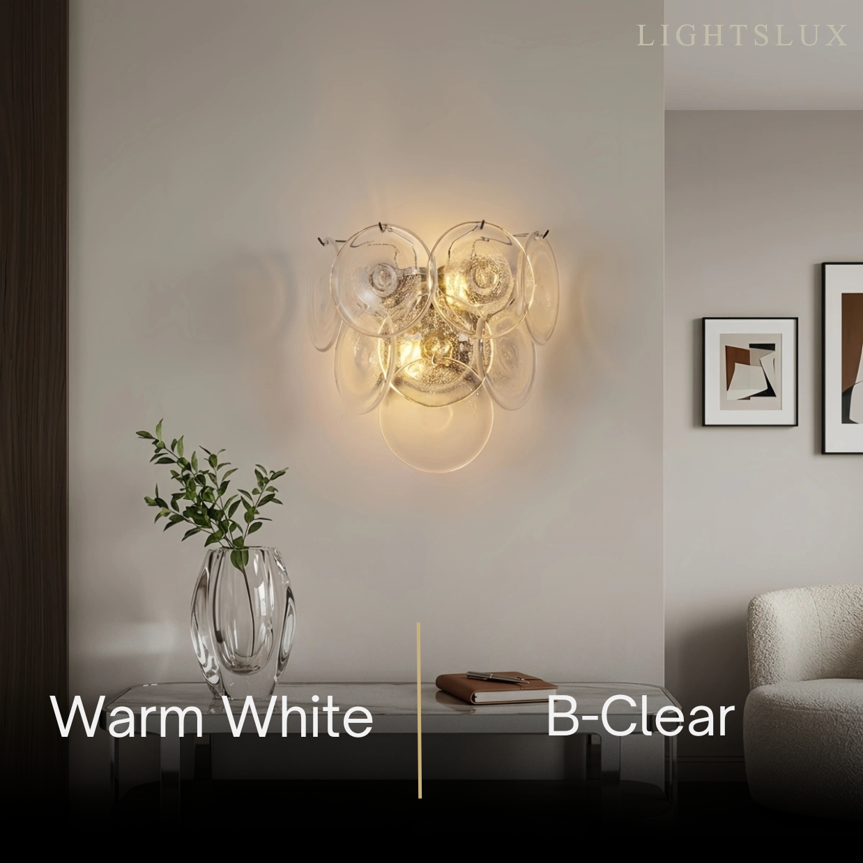 Vetro Art Deco Glass Wall Lamp -- Iron Body Clear Finish for Living Room