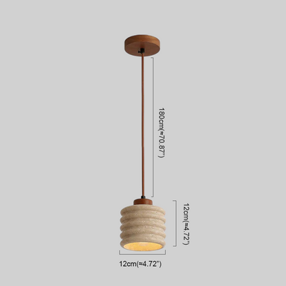 Pendant Light - Travertine & Wood Ceiling Lamp for Kitchen Island